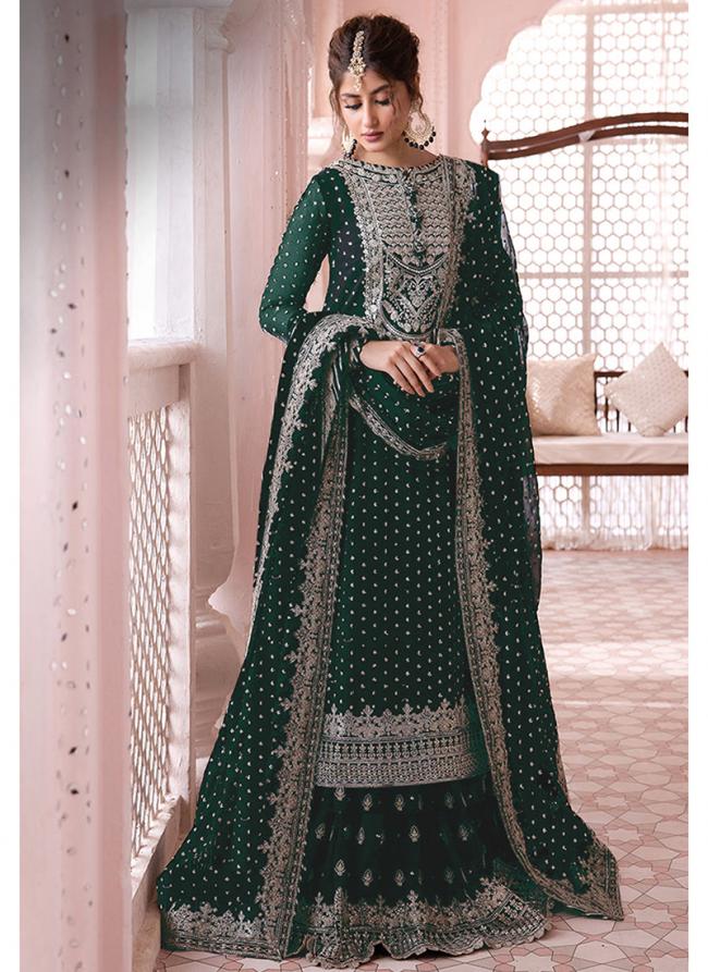 Georgette Green Festival Wear Embroidery Work Pakistani Suit
